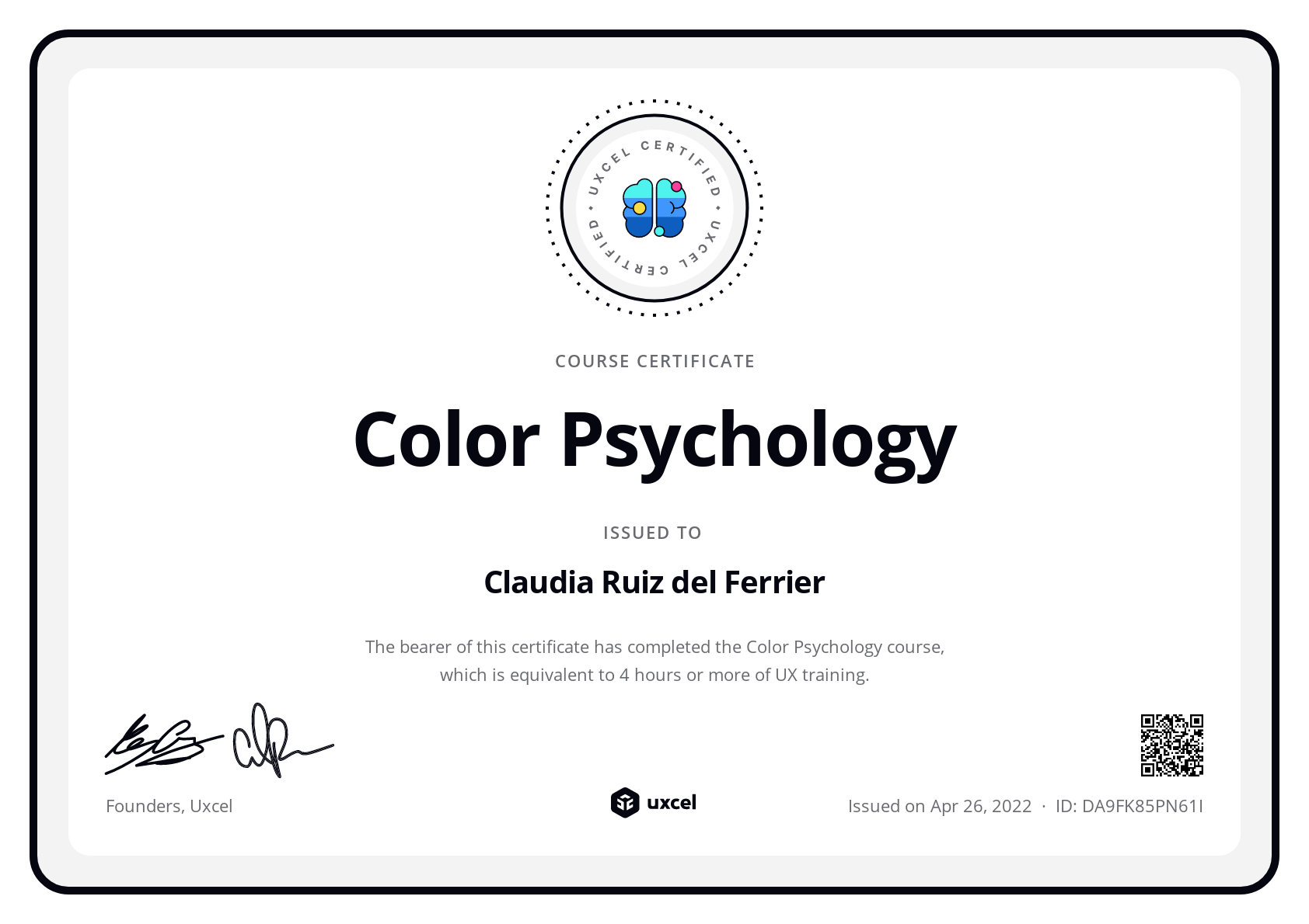Claudia Ruiz del Ferrier's certificate